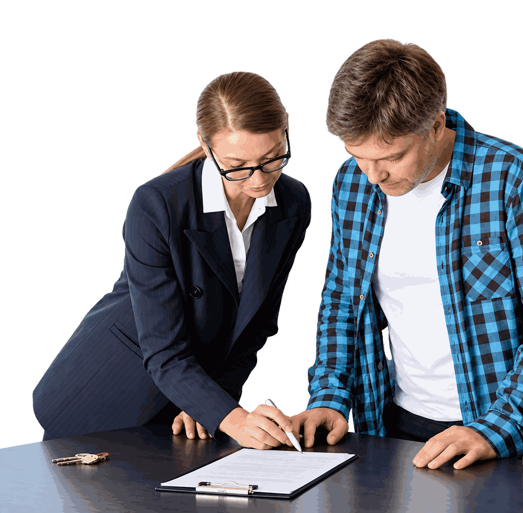 A Real Estate Agent Discussing a Document to a Man